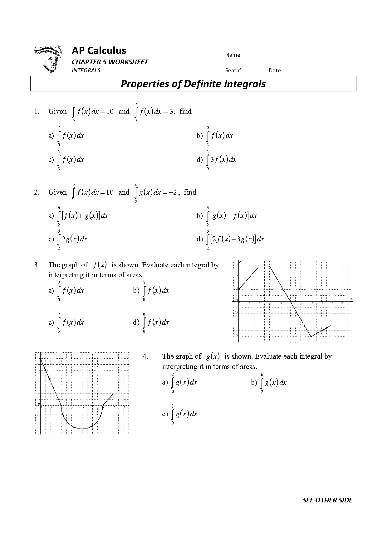 solving definite integral with geometry worksheet